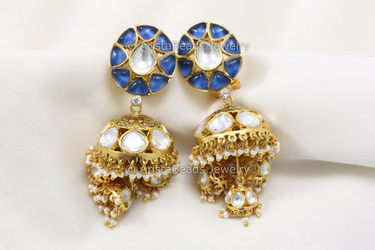 Uncut Polki Silver Foil Kundan - Blue