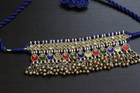 Darpan Oxidized Real Glass Necklace- Blue Multi