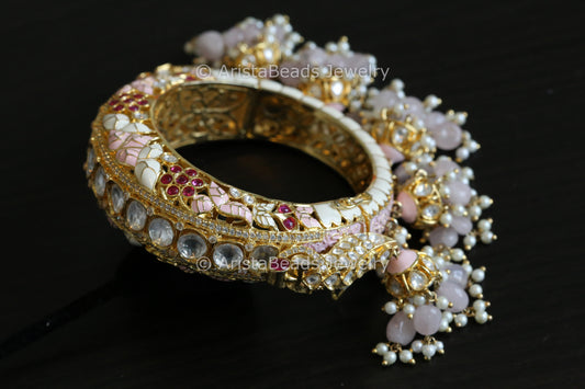 Uncut Kundan Enamel Jhumka  Bangle - Ivory
