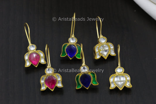 Dainty Jadau Lotus Hook Earrings