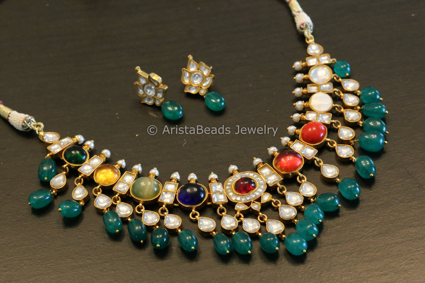 Jadau Kundan Navratan Necklace Set