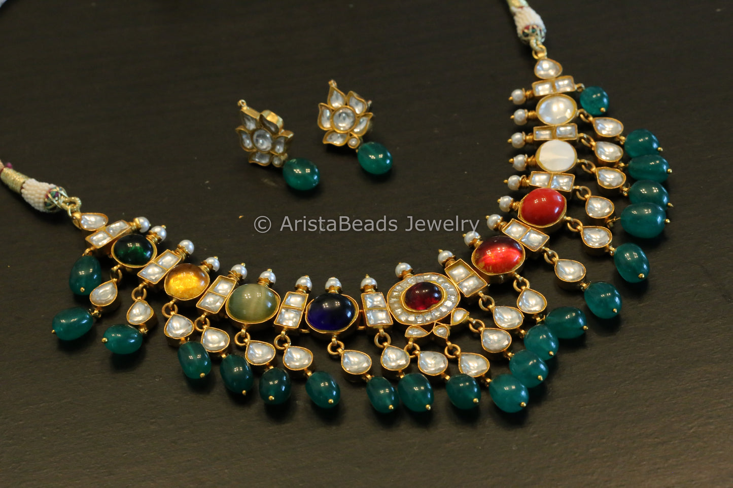 Jadau Kundan Navratan Necklace Set