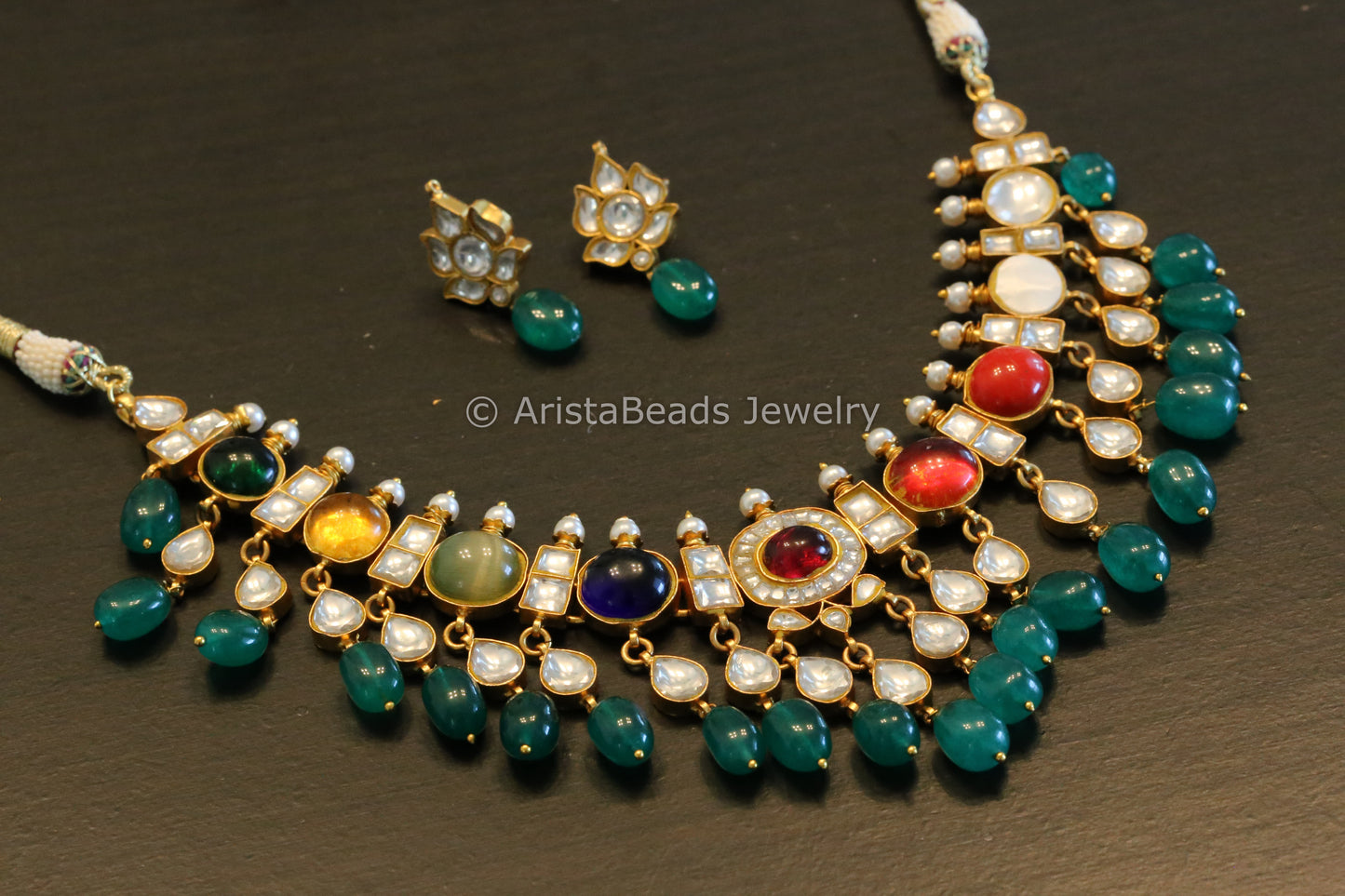 Jadau Kundan Navratan Necklace Set