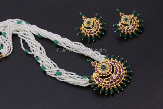 Kemp Stones & Kundan Pendant Set - Ruby Green