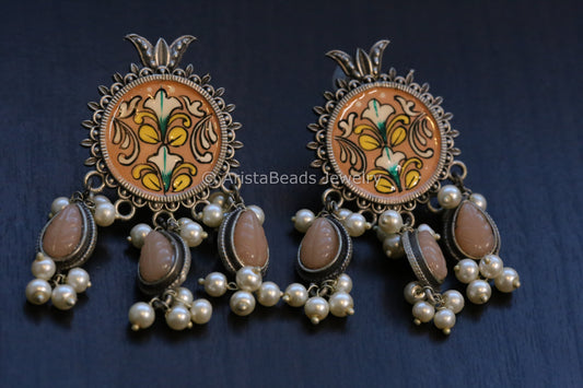 Enamel Hand-Painted Stud - Peach Drops