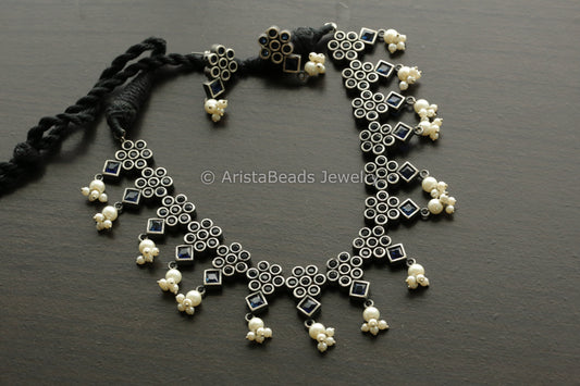 Blue Oxidized Necklace Set