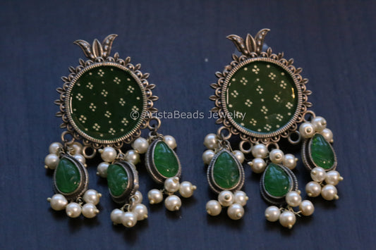 Enamel Hand-Painted Stud - Green Drops