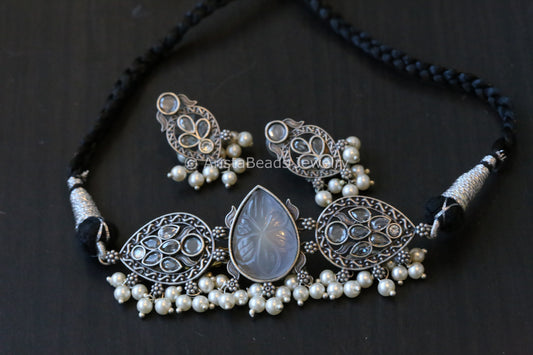 Carved Stone Choker Set - Gray