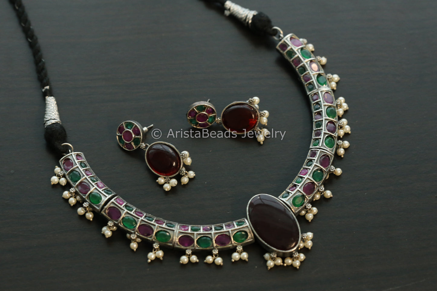 Oxidized Hasli Necklace Set - Multi Color