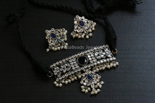 Short CZ Choker Set - Clear Blue