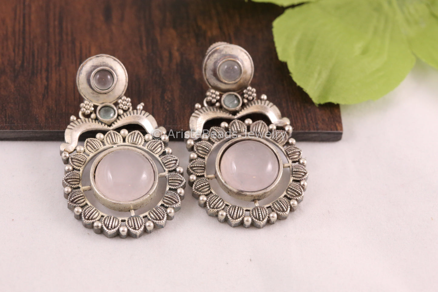 Monalisa Stone Silver Replica Earrings - Light Pink