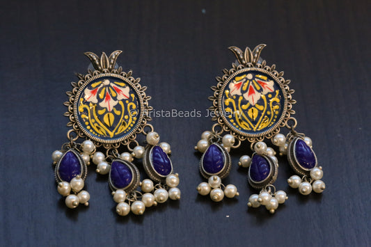 Enamel Hand-Painted Stud - Blue Drops