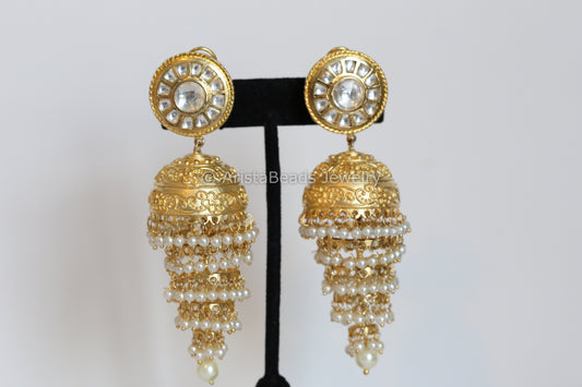 Kundan Polki Layered Jhumki