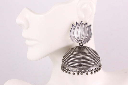 Silver Replica Large  Lotus Jhumka