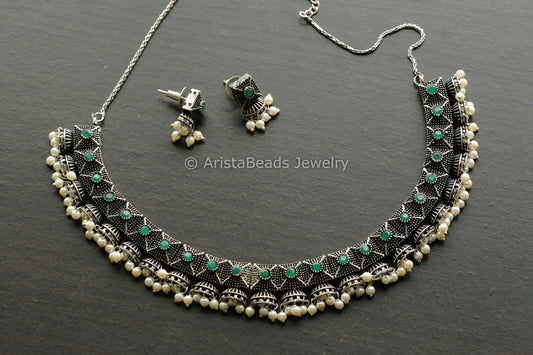 Green Oxidized Necklace Set