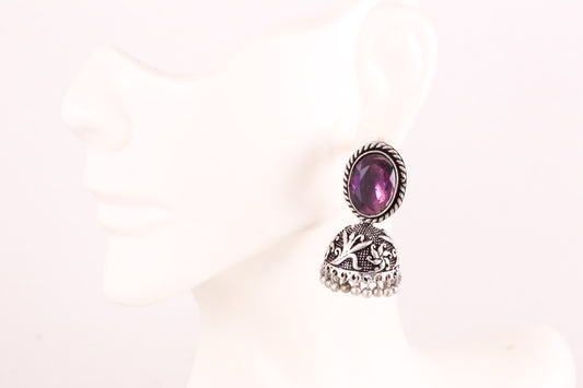 Stone Jhumka - Purple