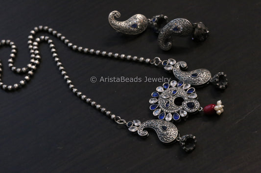 Blue CZ Pendant Chain Set