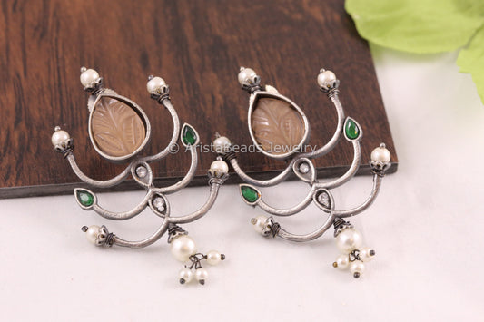Carved Stone Peach Earrings