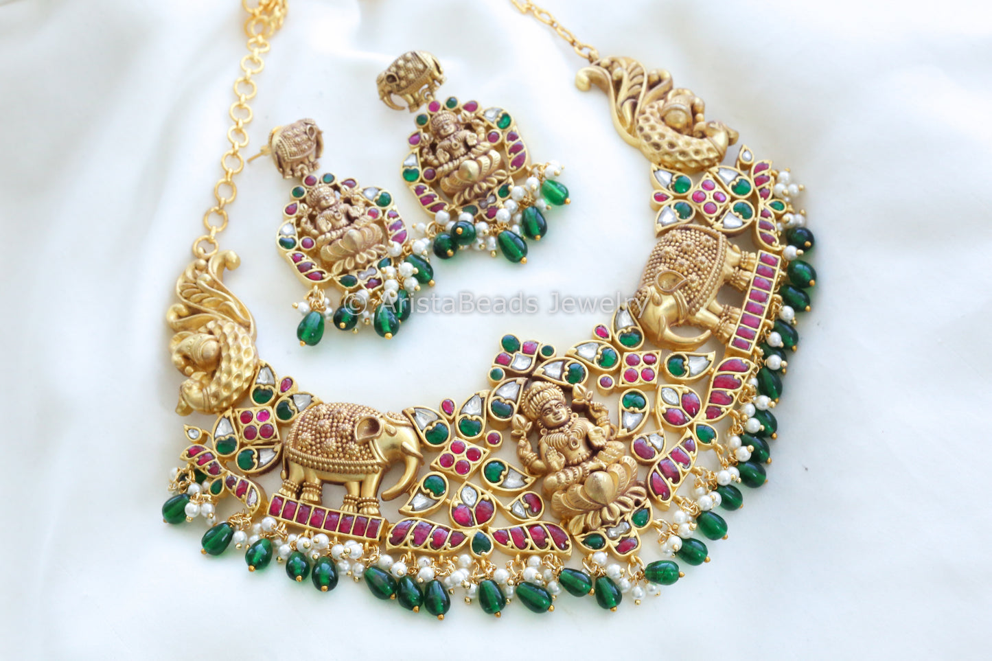 Premium Temple Jadau Kundan Necklace Set