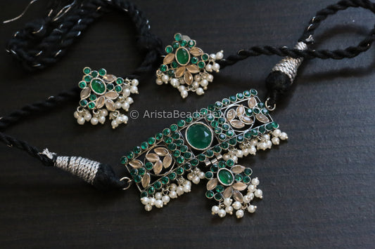 Short CZ Choker Set - Green Peach