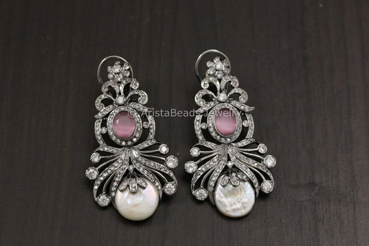 Victorian Baroque Pearl Earrings -Pink