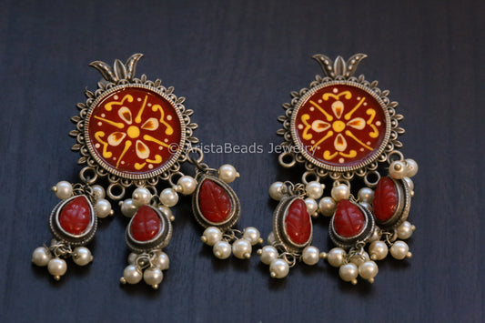 Enamel Hand-Painted Stud - Red Drops