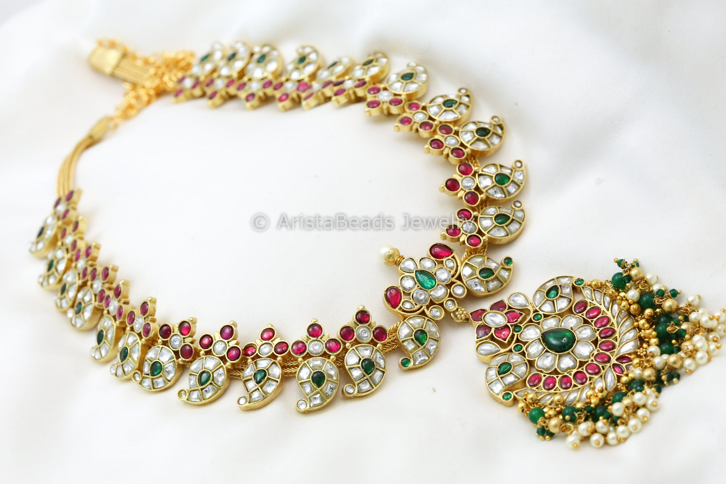Long Next To Real Jadau Kundan Mango Haram Necklace