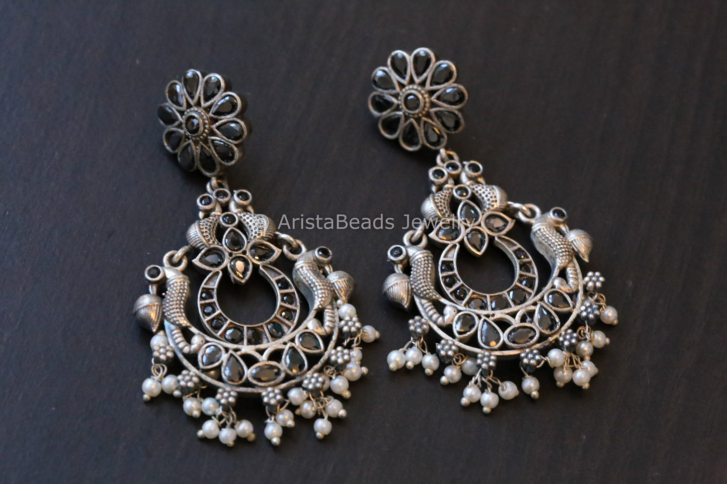 Oxidized Silver Look Chandbaali - Black