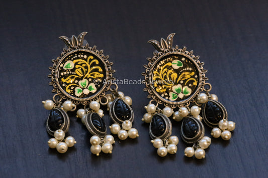 Enamel Hand-Painted Stud - Black Drops