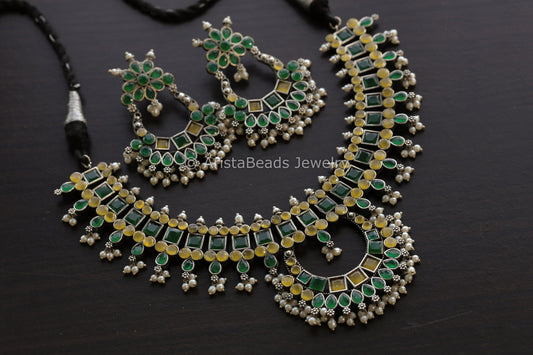 Green Yellow Oxidized Necklace Set