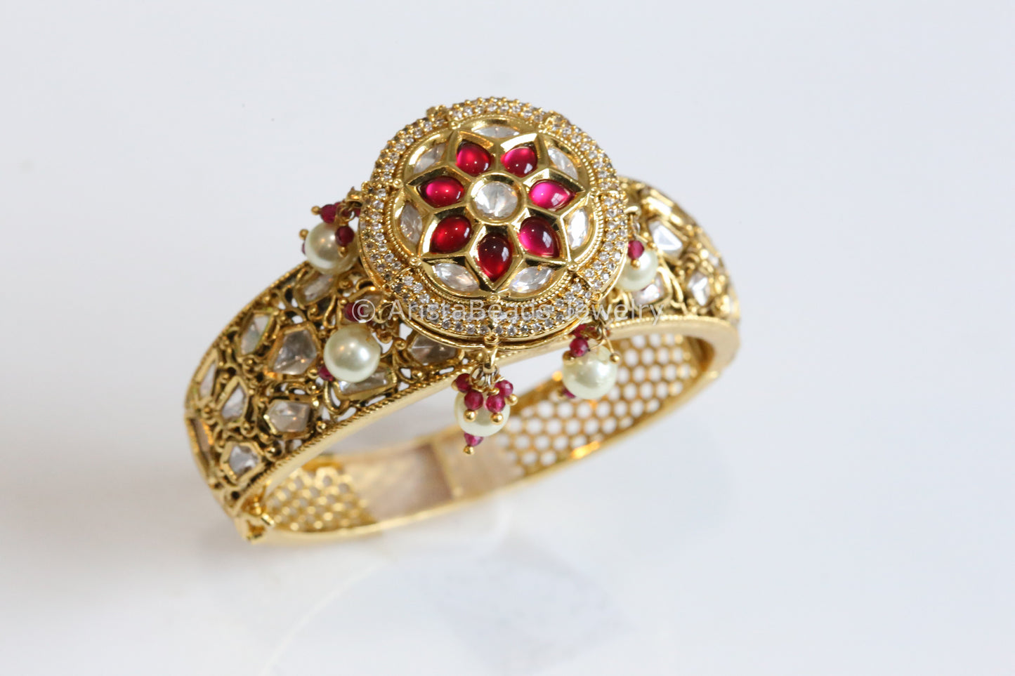 Rotating Kundan Polki Bangle - Ruby