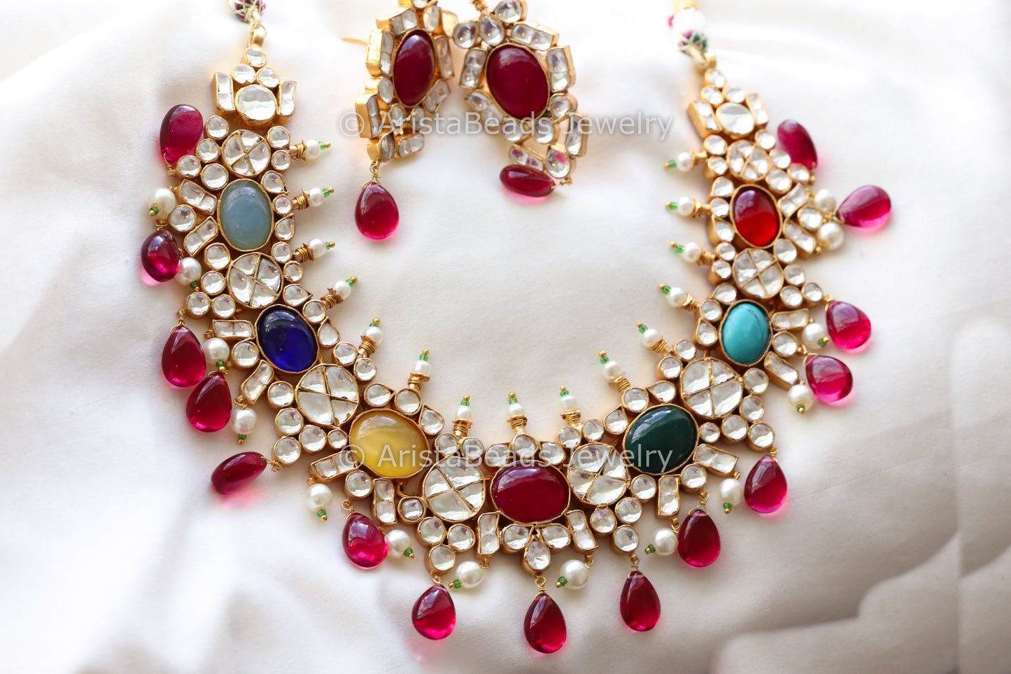 Jadau Kundan Navratan Necklace Set