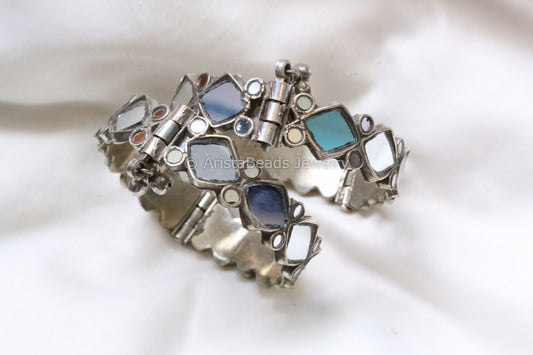 Silver Look Real Glass Bangle Set (Openable)