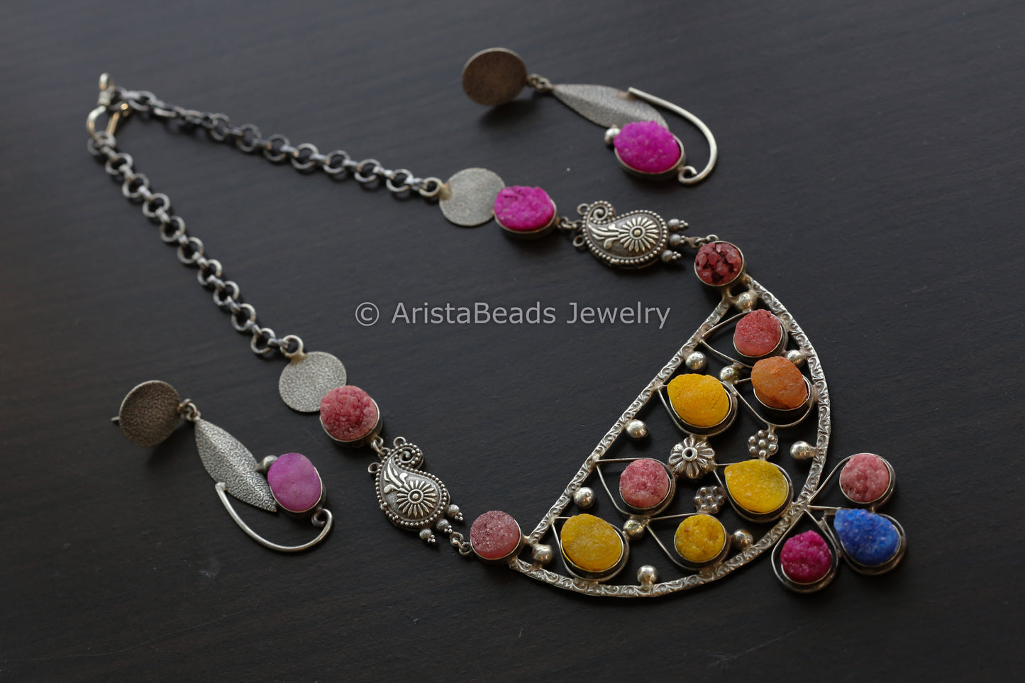 Multicolor Druzy Necklace Set