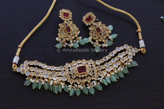 CZ Polki Choker Necklace Set