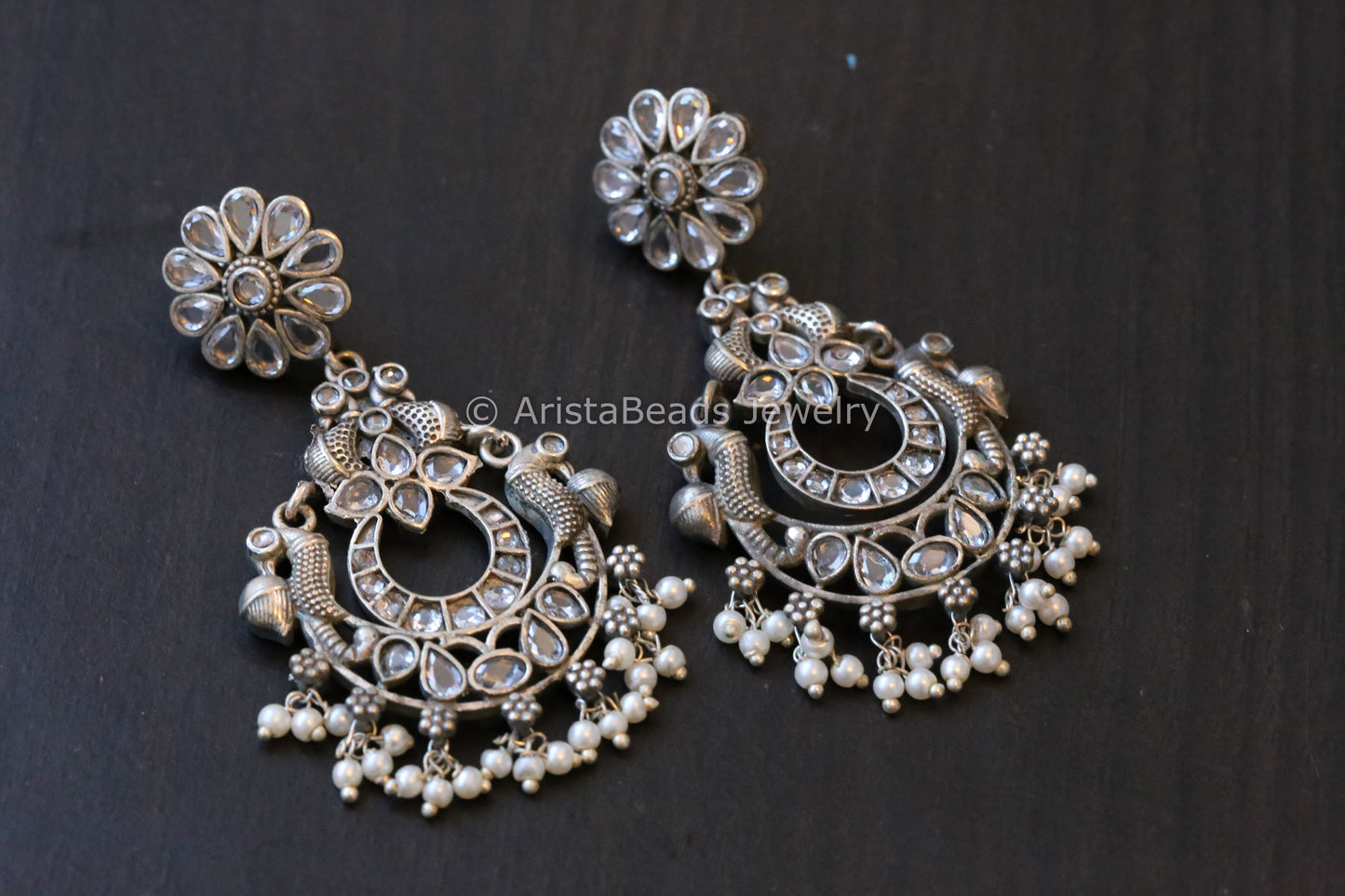 Oxidized Silver Look Chandbaali - Clear