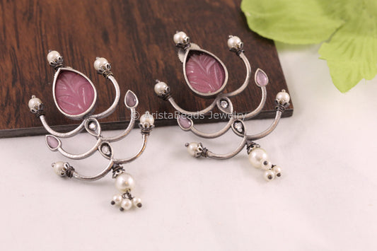 Carved Stone Pink Earrings