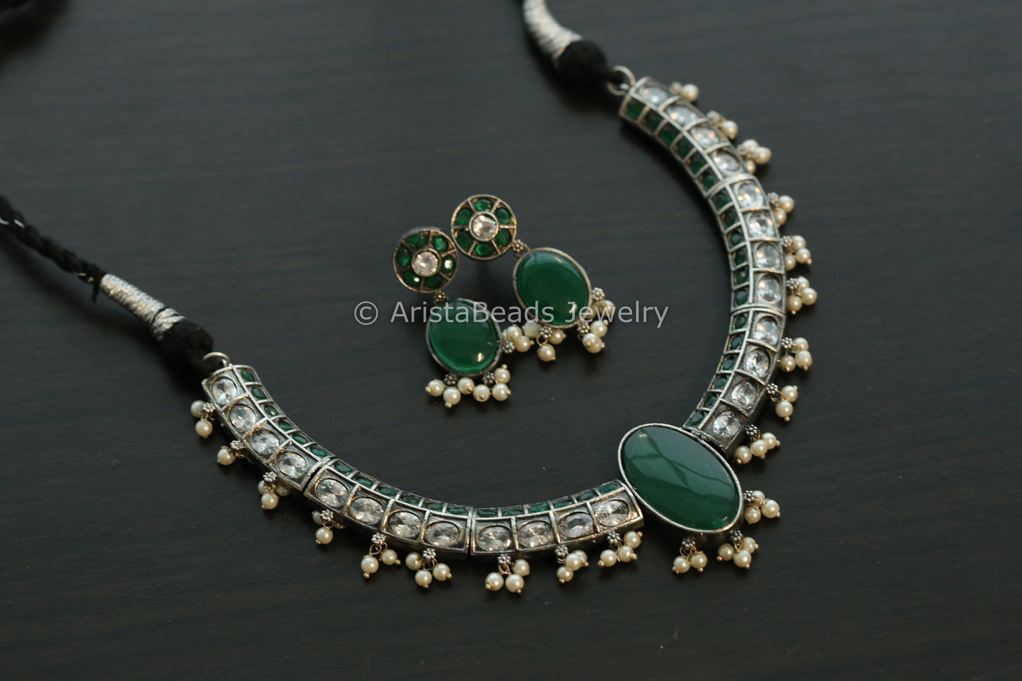 Oxidized Hasli Necklace Set - Green