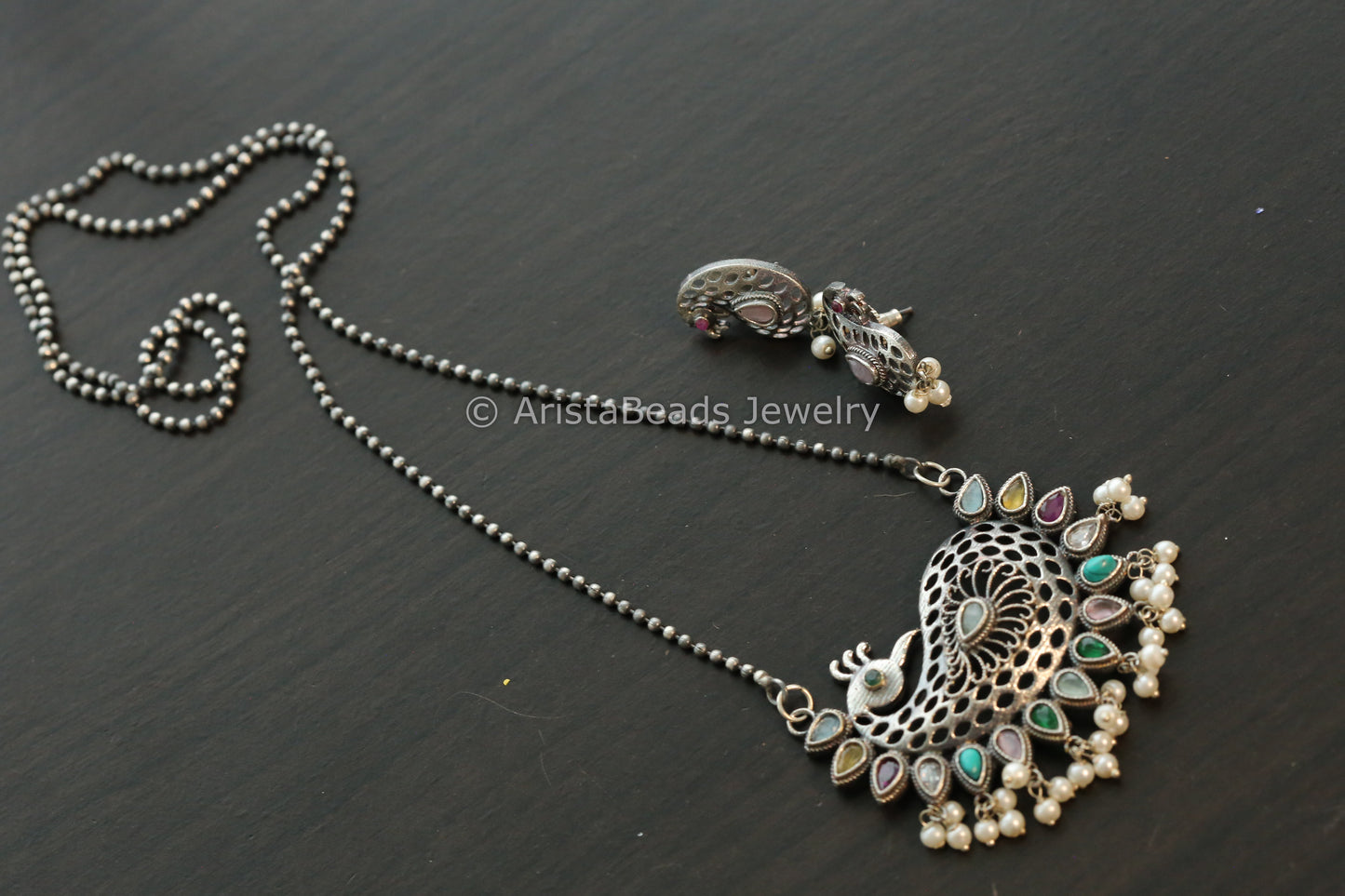 Oxidized Peacock Necklace Set - Multi Color