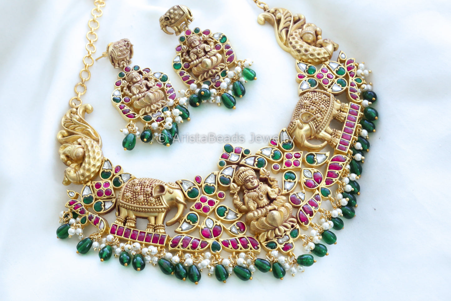 Premium Temple Jadau Kundan Necklace Set