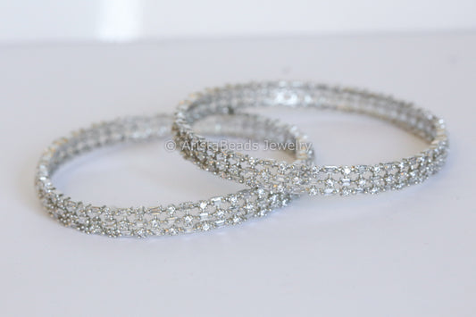 Silver Finish CZ Bangle Set