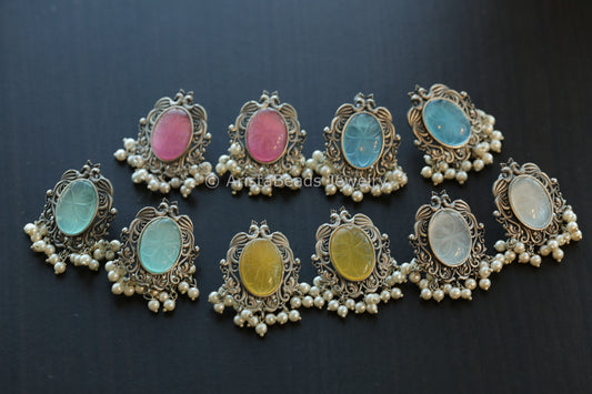 Carved Stone Oxidized Studs