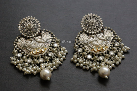 Silver Replica Pachi Kundan Designer Earrings - Clear