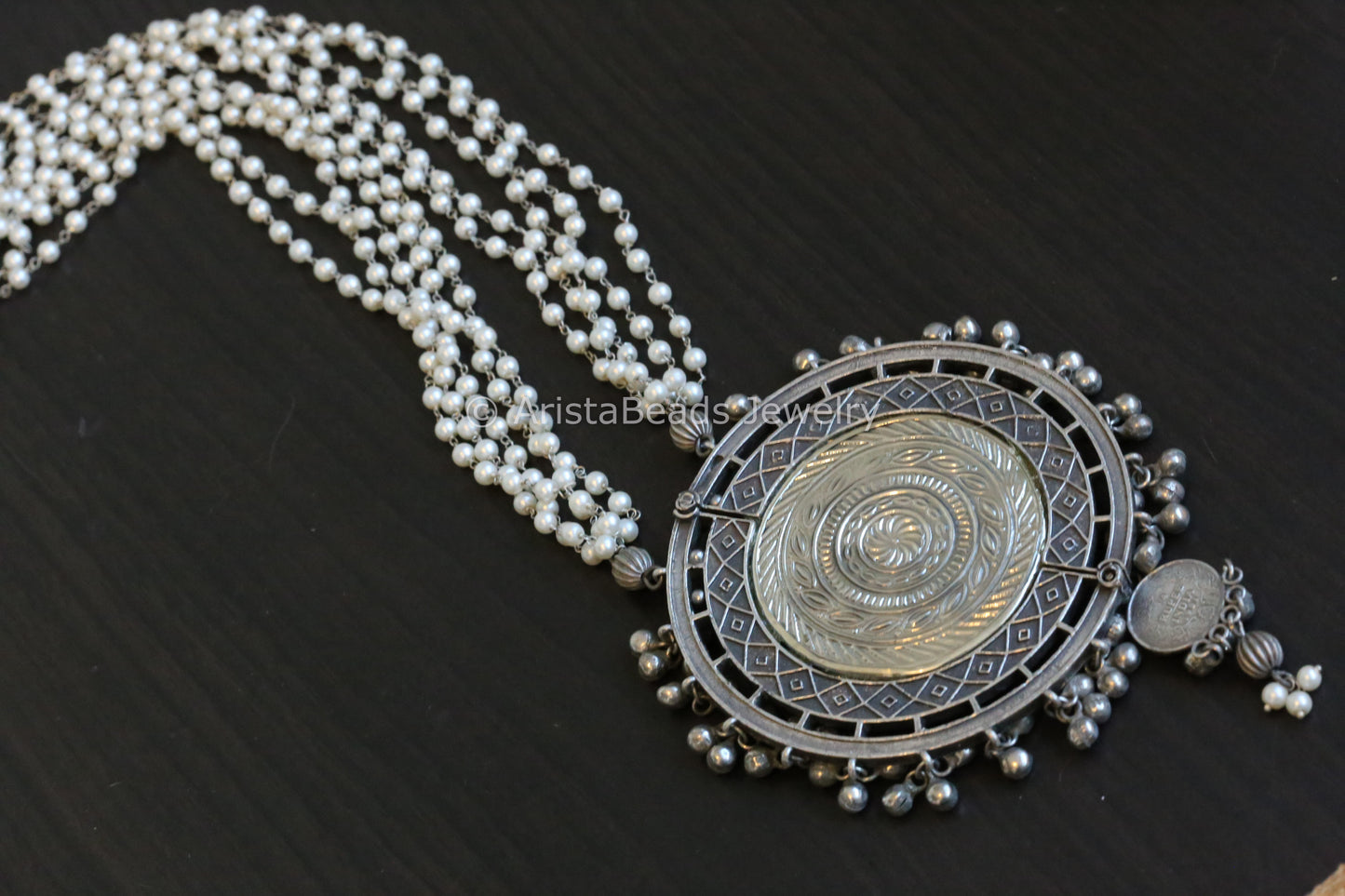 Reversible Oxidized Hand-Painted Enamel Pearl Necklace