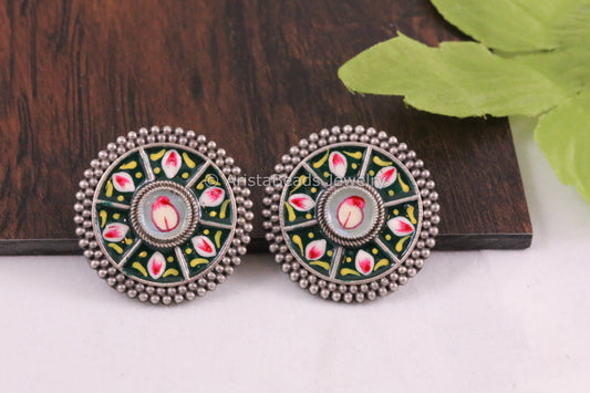 Enamel Earrings - Green
