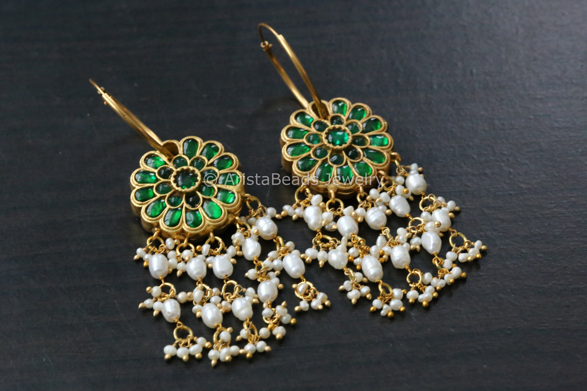 Reversible Jadau Kundan Hoops - Green Clear