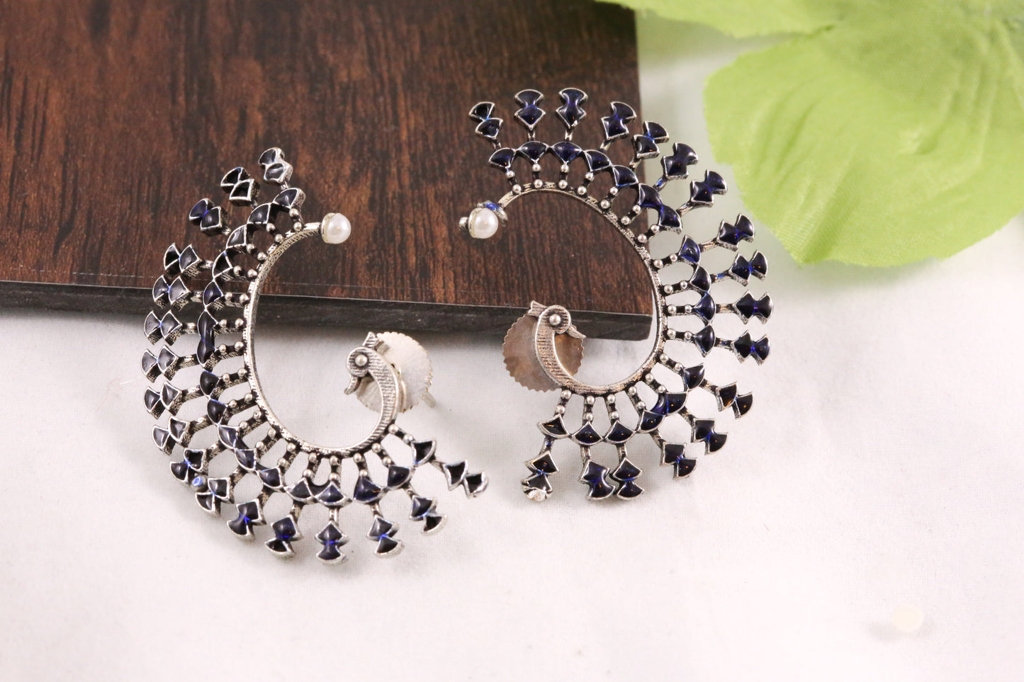 Peacock Enamel Earrings -Blue