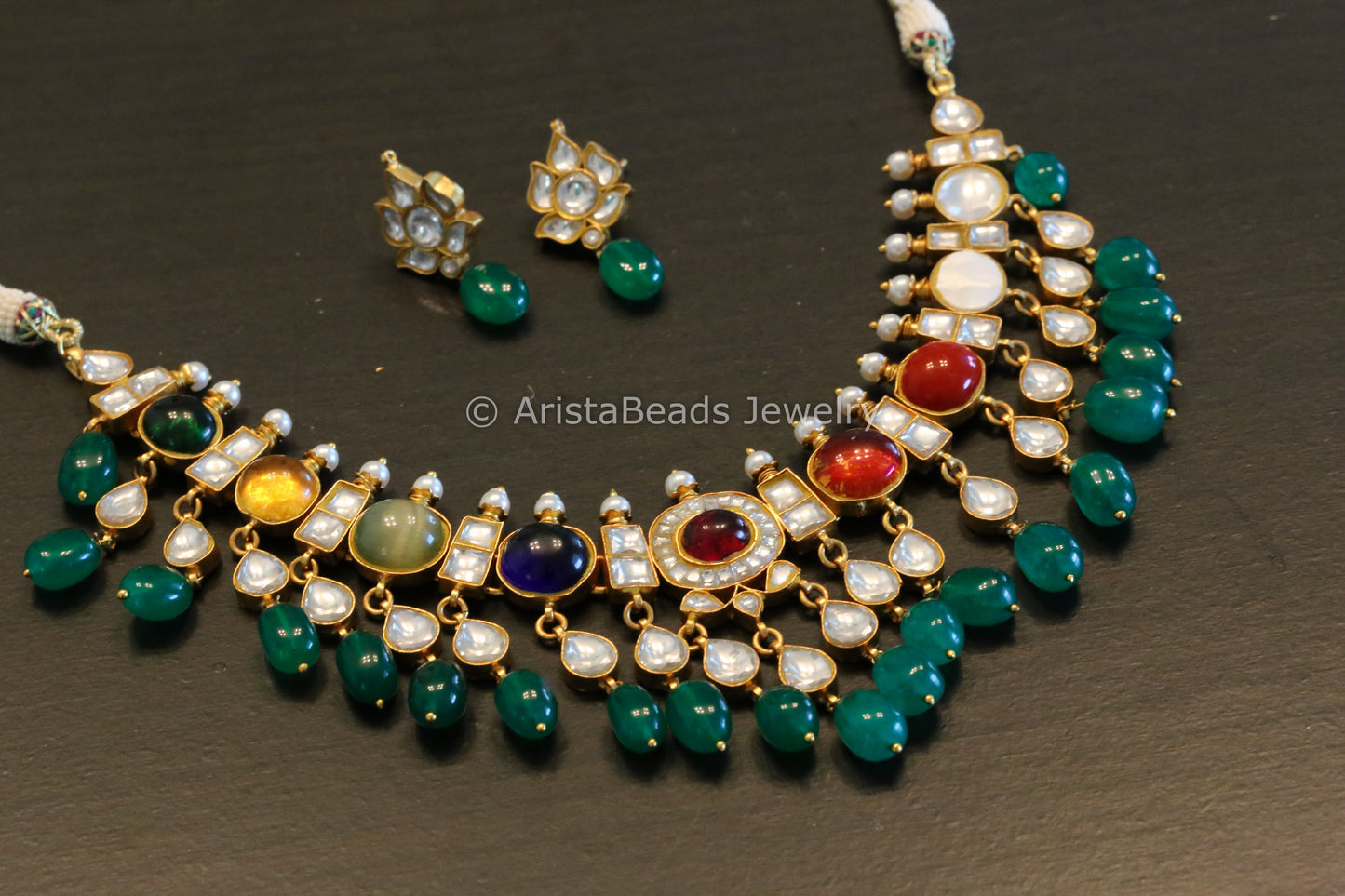 Jadau Kundan Navratan Necklace Set