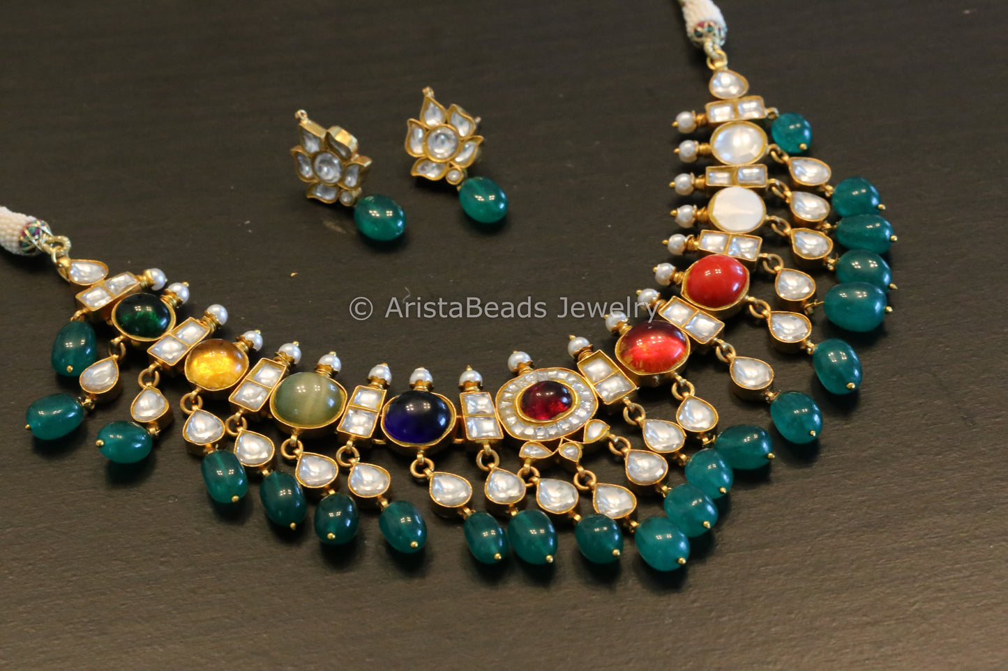Jadau Kundan Navratan Necklace Set
