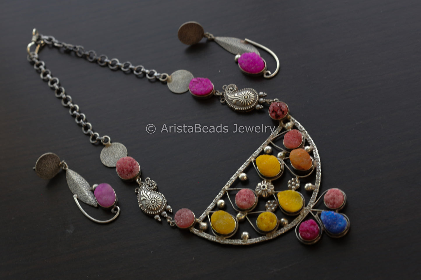 Multicolor Druzy Necklace Set